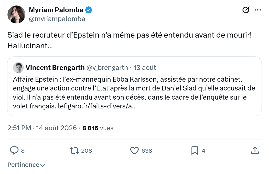 Myriam Palomba: Siad le recruteur d’Epstein...