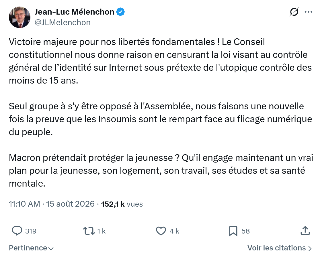 Jean-Luc Mélenchon: Victoire majeure pour nos libertés...