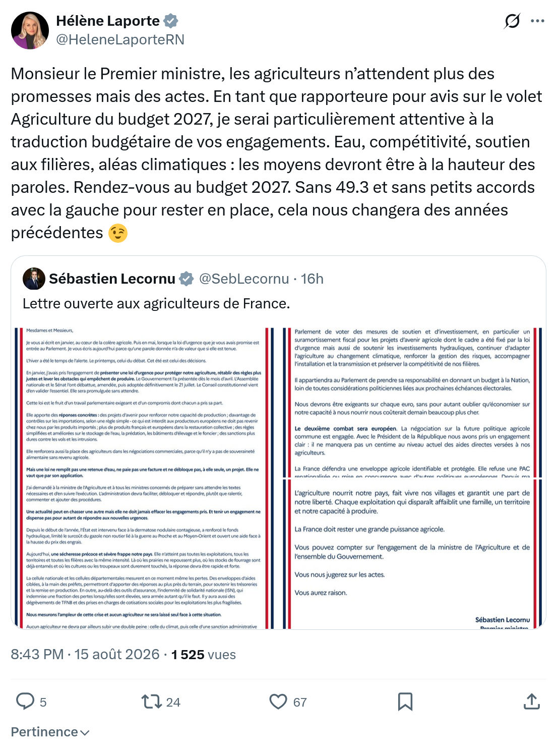 Hélène Laporte: Monsieur le Premier ministre...