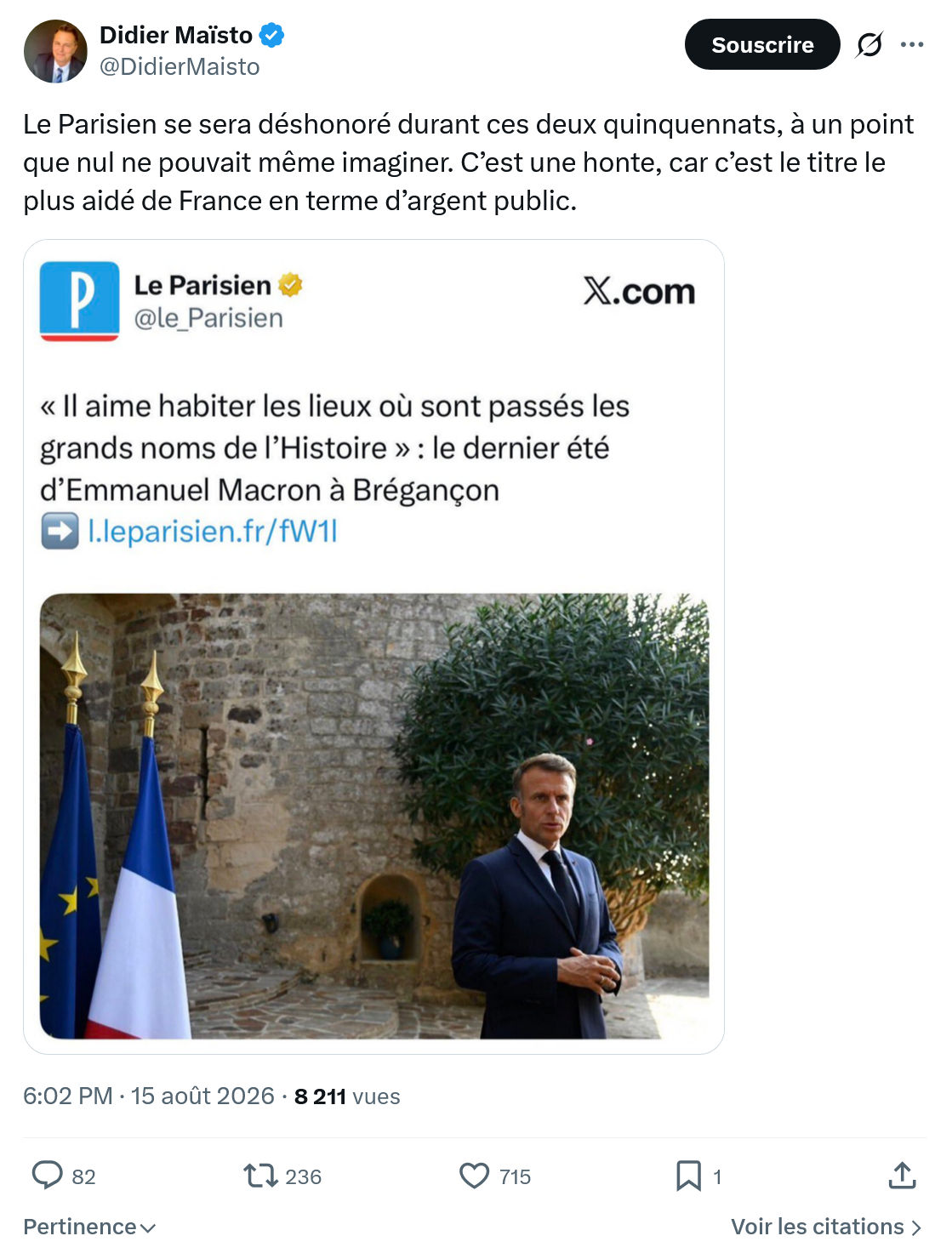 Didier Maïsto: Le Parisien se sera déshonoré durant...