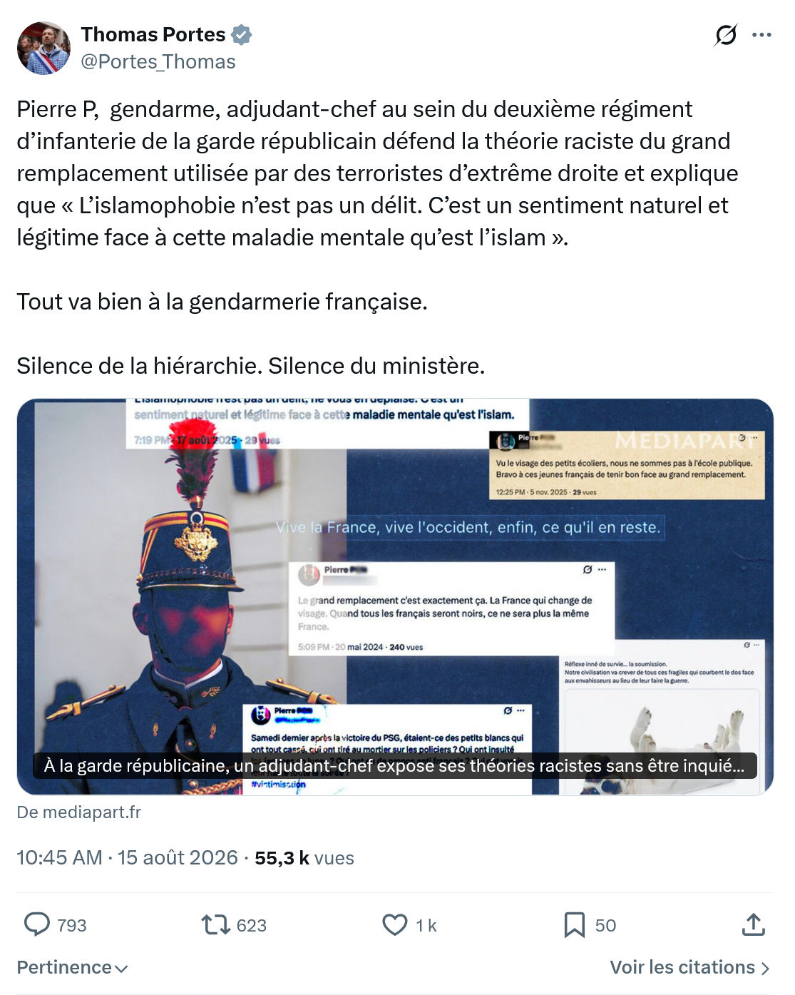 Thomas Portes: Pierre P,  gendarme, adjudant-chef...