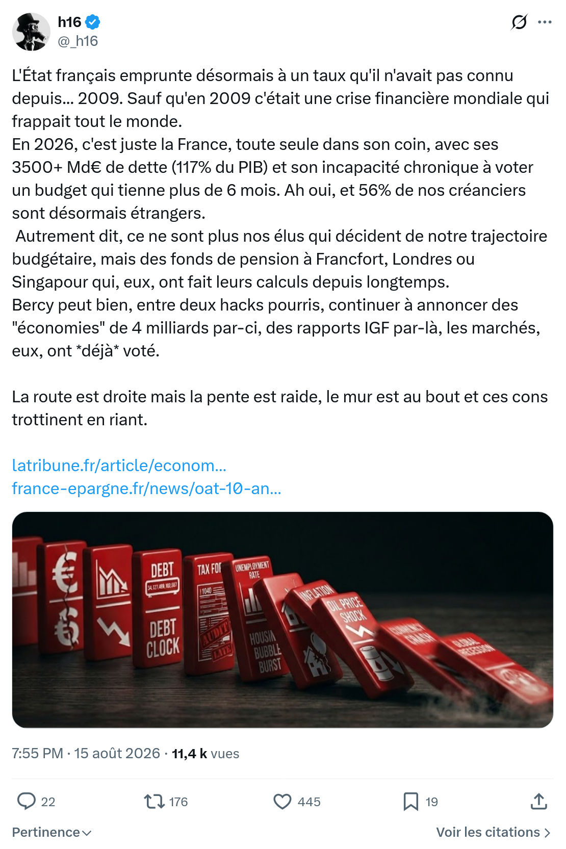 h16: L'État français emprunte désormais...