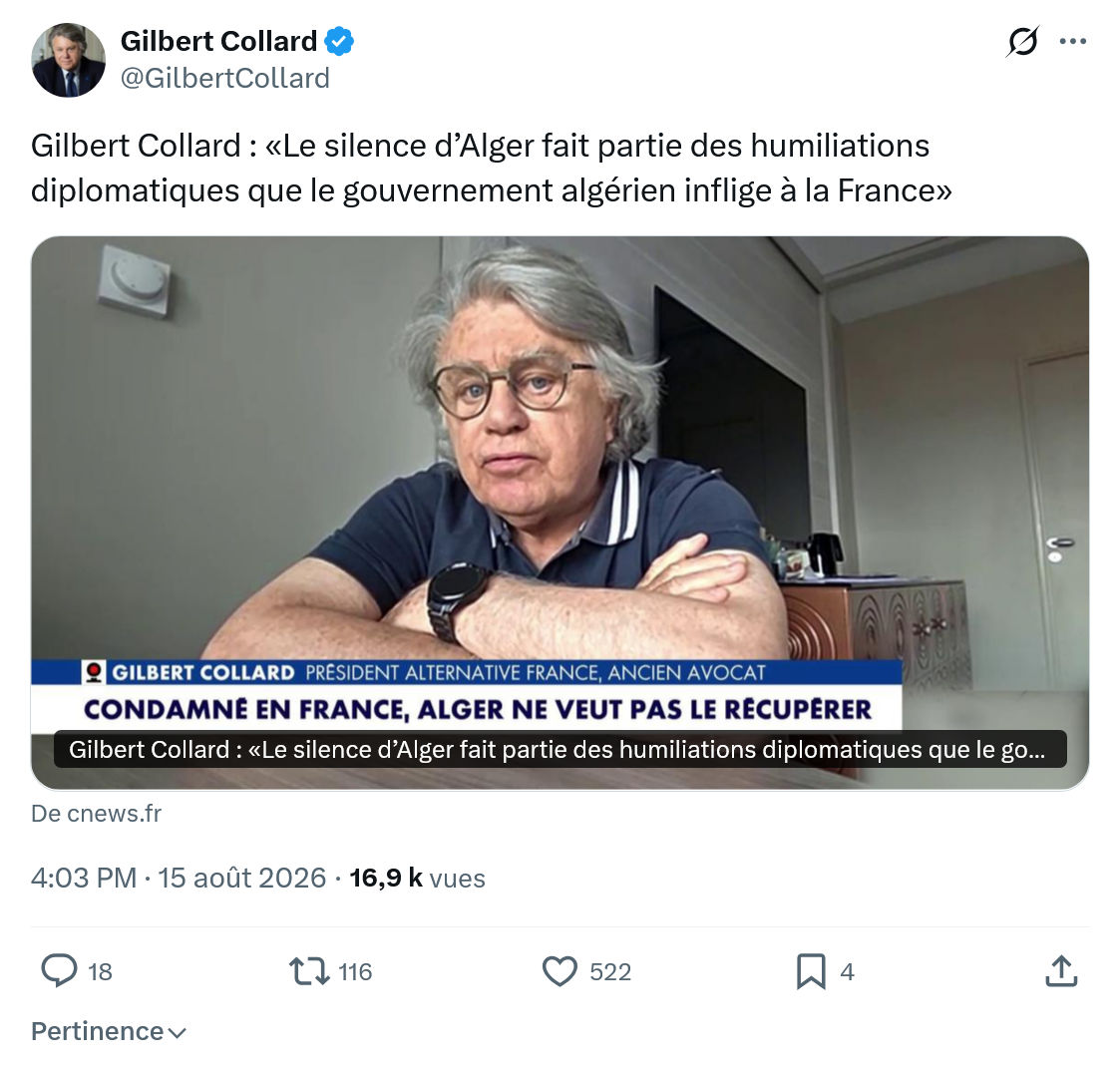 Gilbert Collard: ilbert Collard : «Le silence d’Alger...