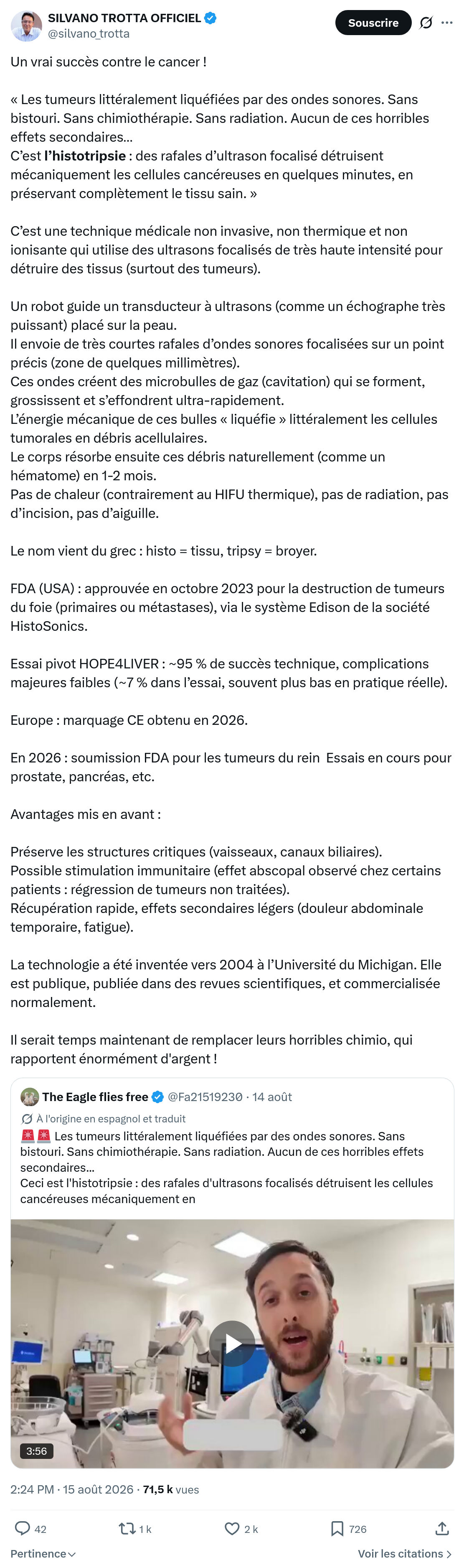 Silvano Trotta: Un vrai succès contre le cancer...