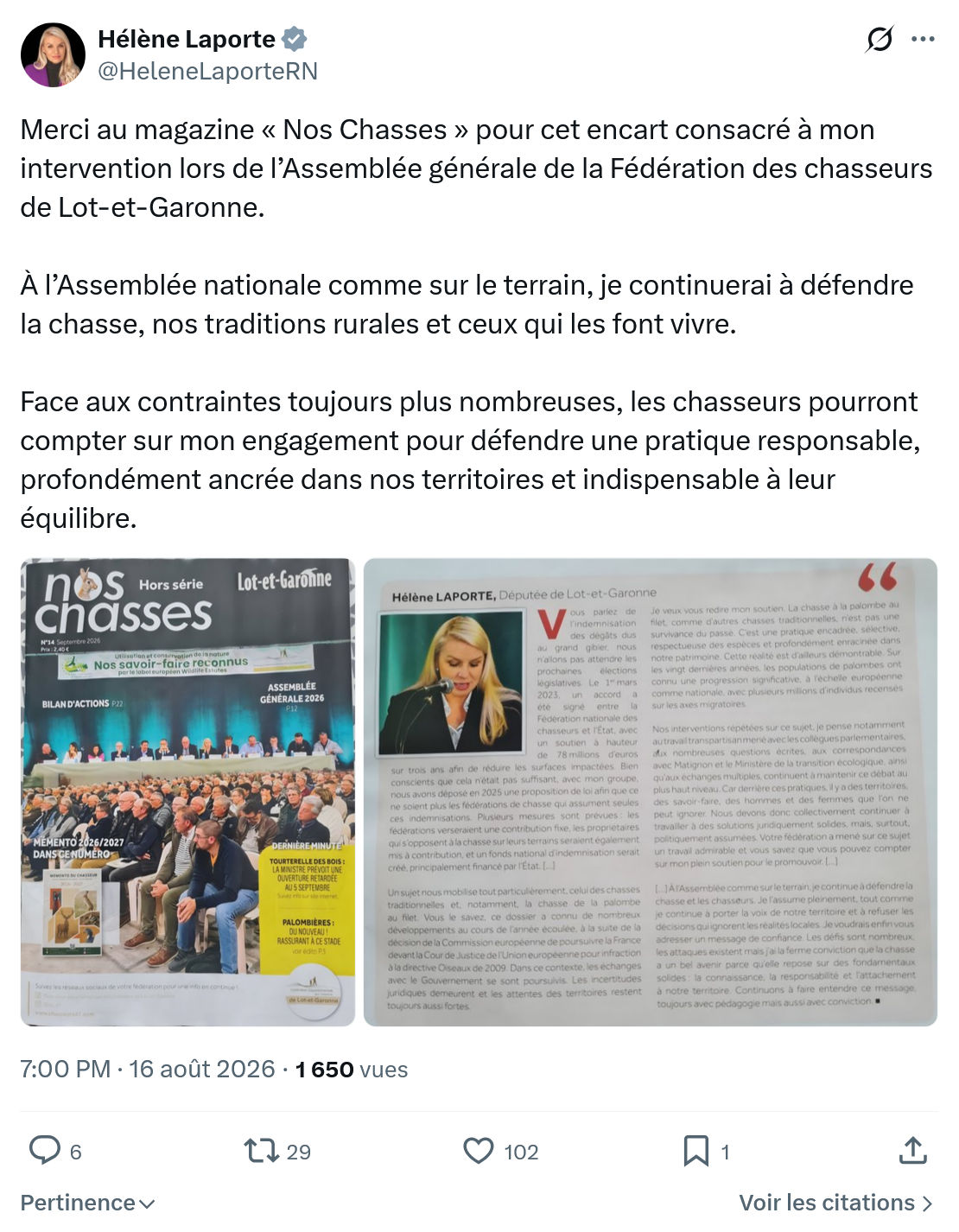 Hélène Laporte: Merci au magazine...