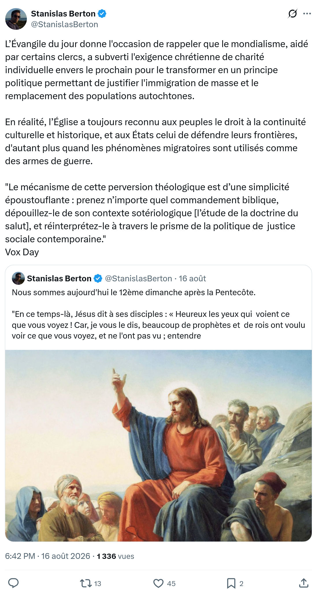 Stanislas Berton: L’Évangile du jour donne l'occasion...