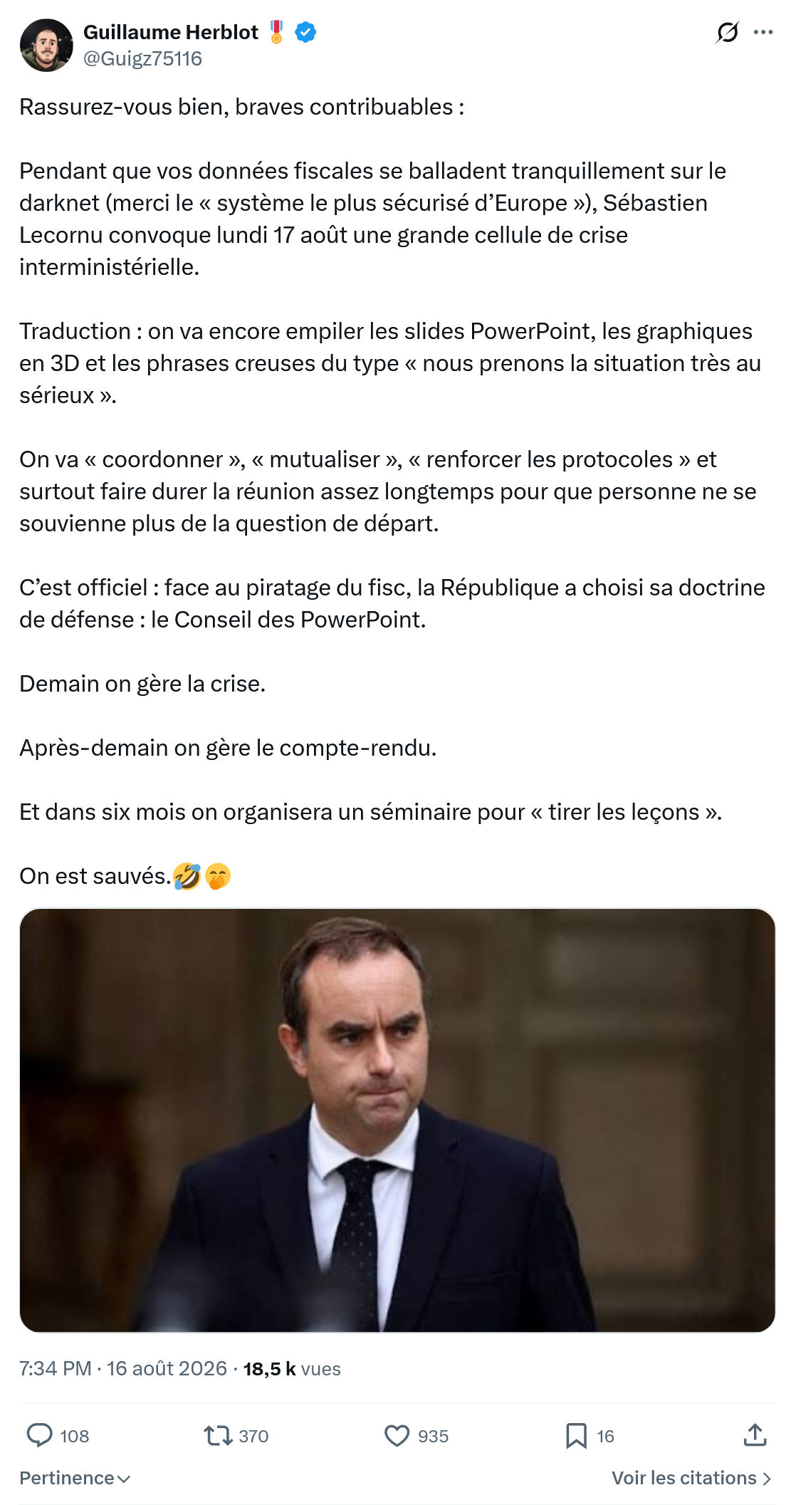 Guillaume Herblot: Rassurez-vous bien, braves contribuables...