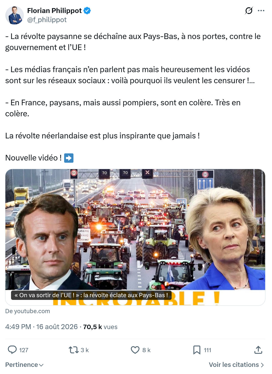 Florian Philippot: La révolte paysanne se déchaîne...