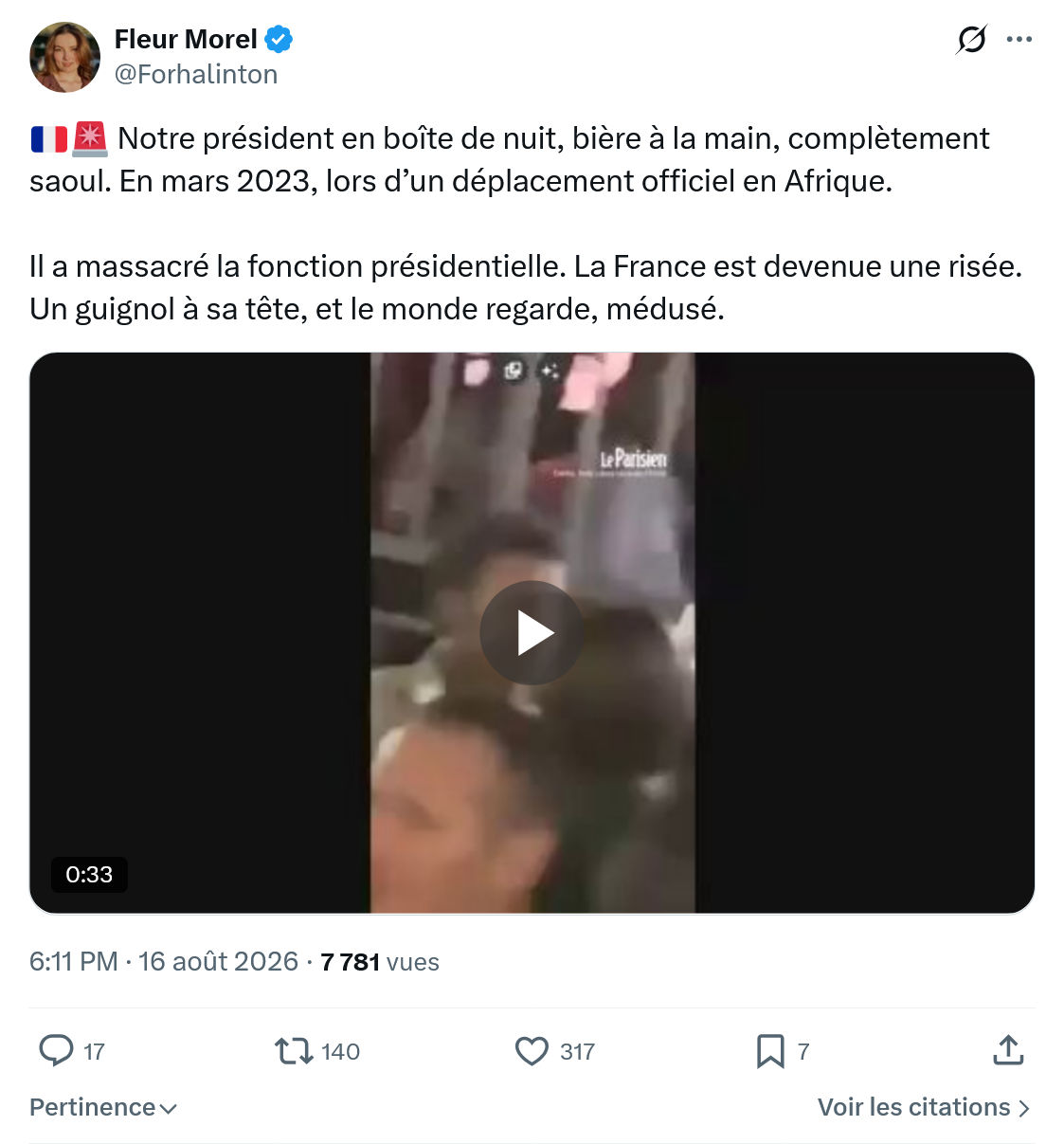 Fleur Morel:  Notre président en boîte de nuit...
