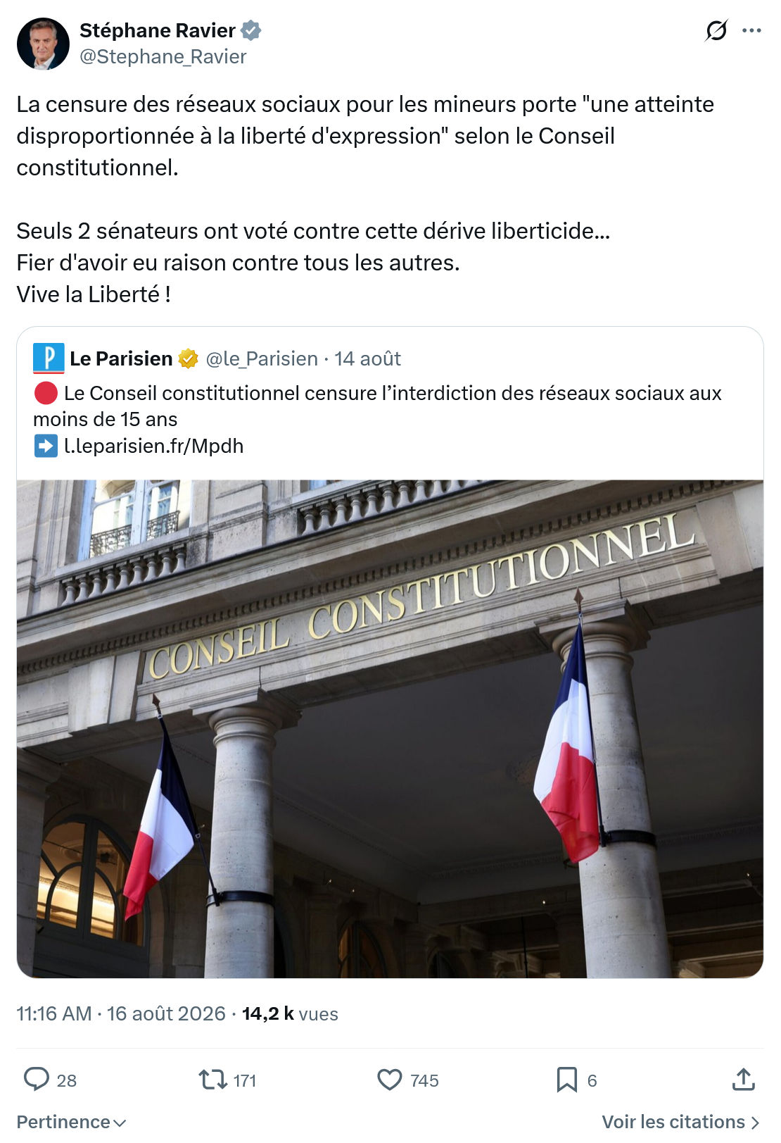 Stéphane Ravier: La censure des réseaux sociaux...