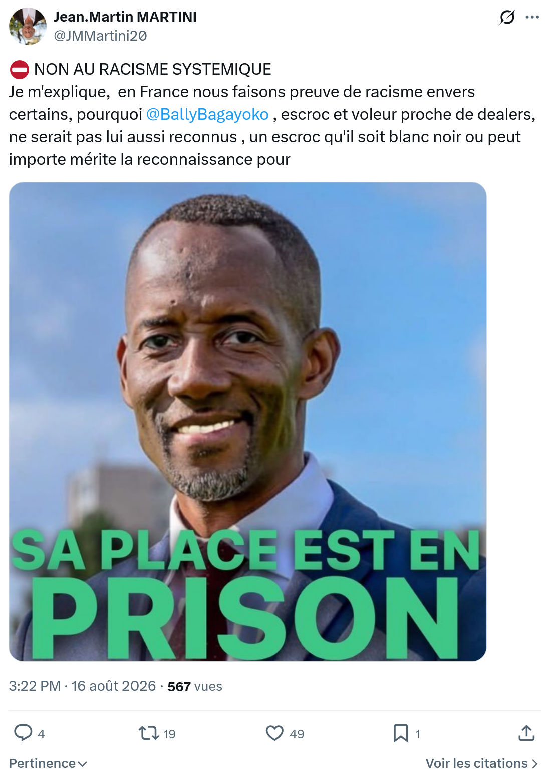 Jean-Martin Martini: NON AU RACISME SYSTEMIQUE...