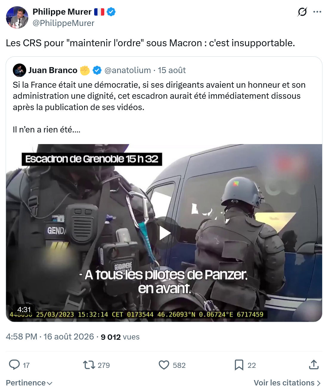 Philippe Murer: Les CRS pour "maintenir l'ordre"...