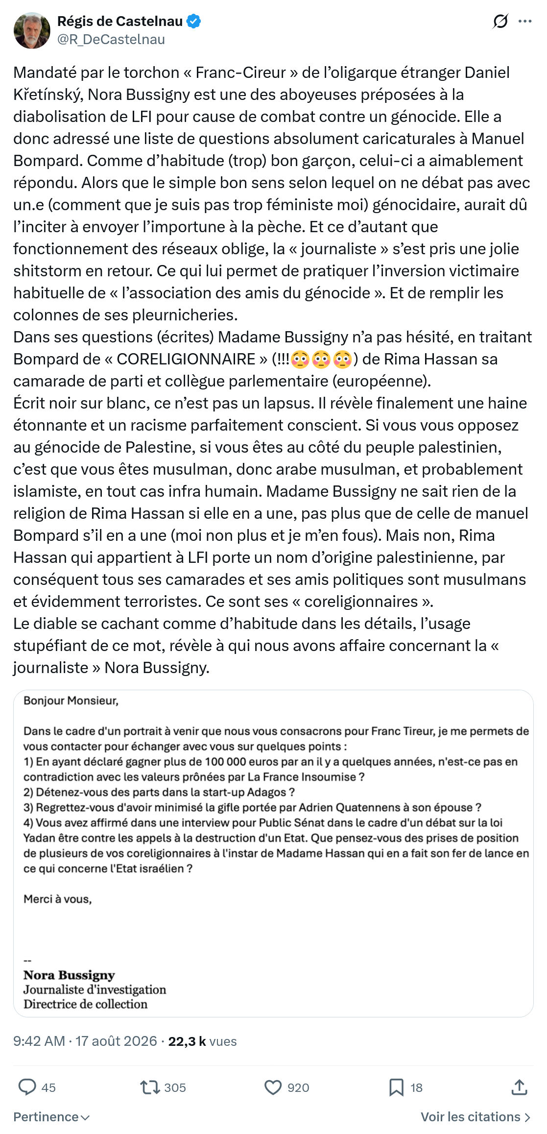 Régis de Castelnau: Mandaté par le torchon...