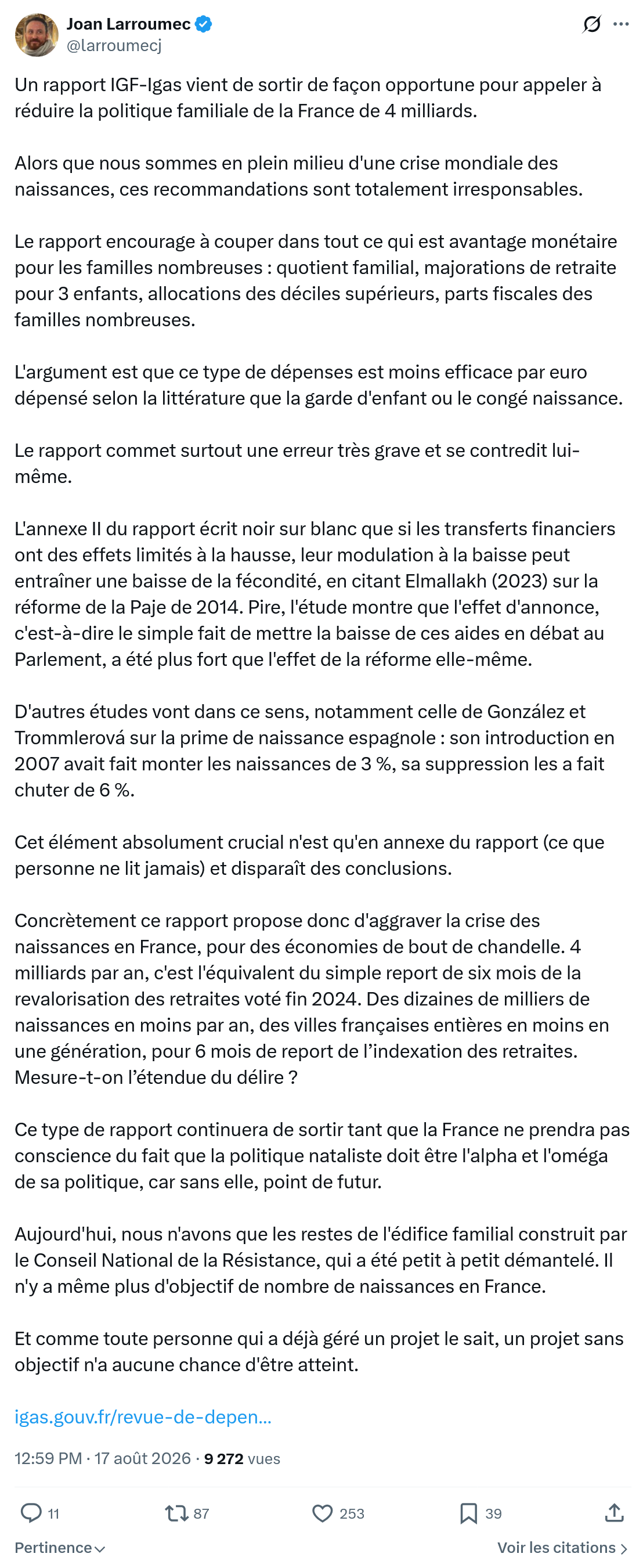 Joan Larroumec: Un rapport IGF-Igas vient de sortir...