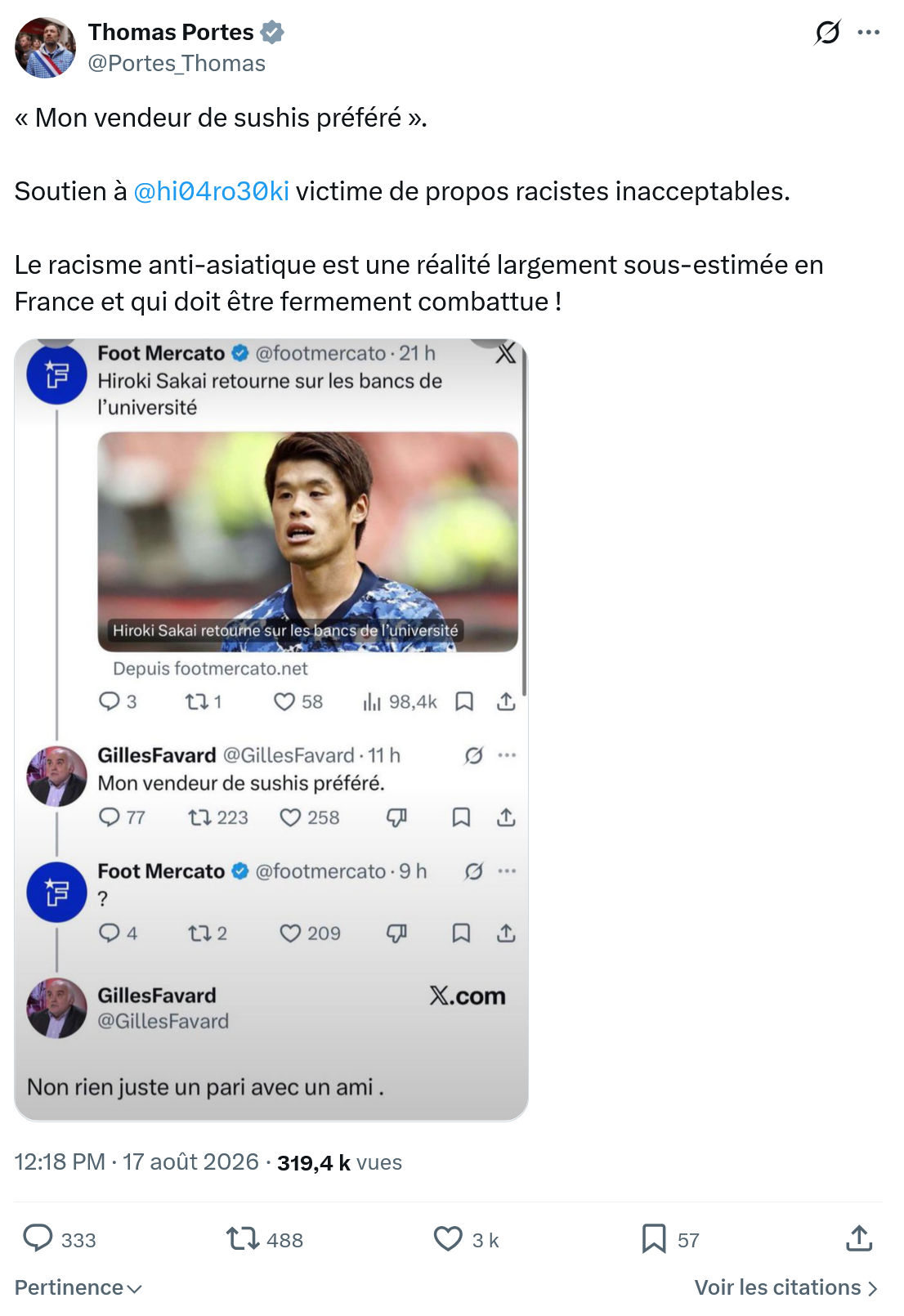 Thomas Portes: « Mon vendeur de sushis préféré »...