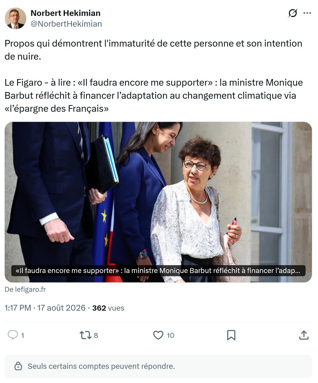 Norbert Hekimian: Propos qui démontrent l'immaturité...