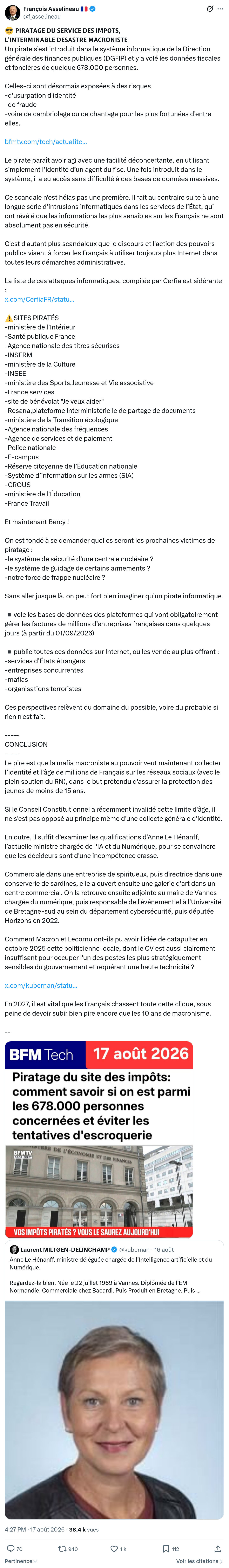 Francois Asselineau: 𝗣𝗜𝗥𝗔𝗧𝗔𝗚𝗘 𝗗𝗨 𝗦𝗘𝗥𝗩𝗜𝗖𝗘 𝗗𝗘𝗦 𝗜𝗠𝗣𝗢𝗧𝗦...