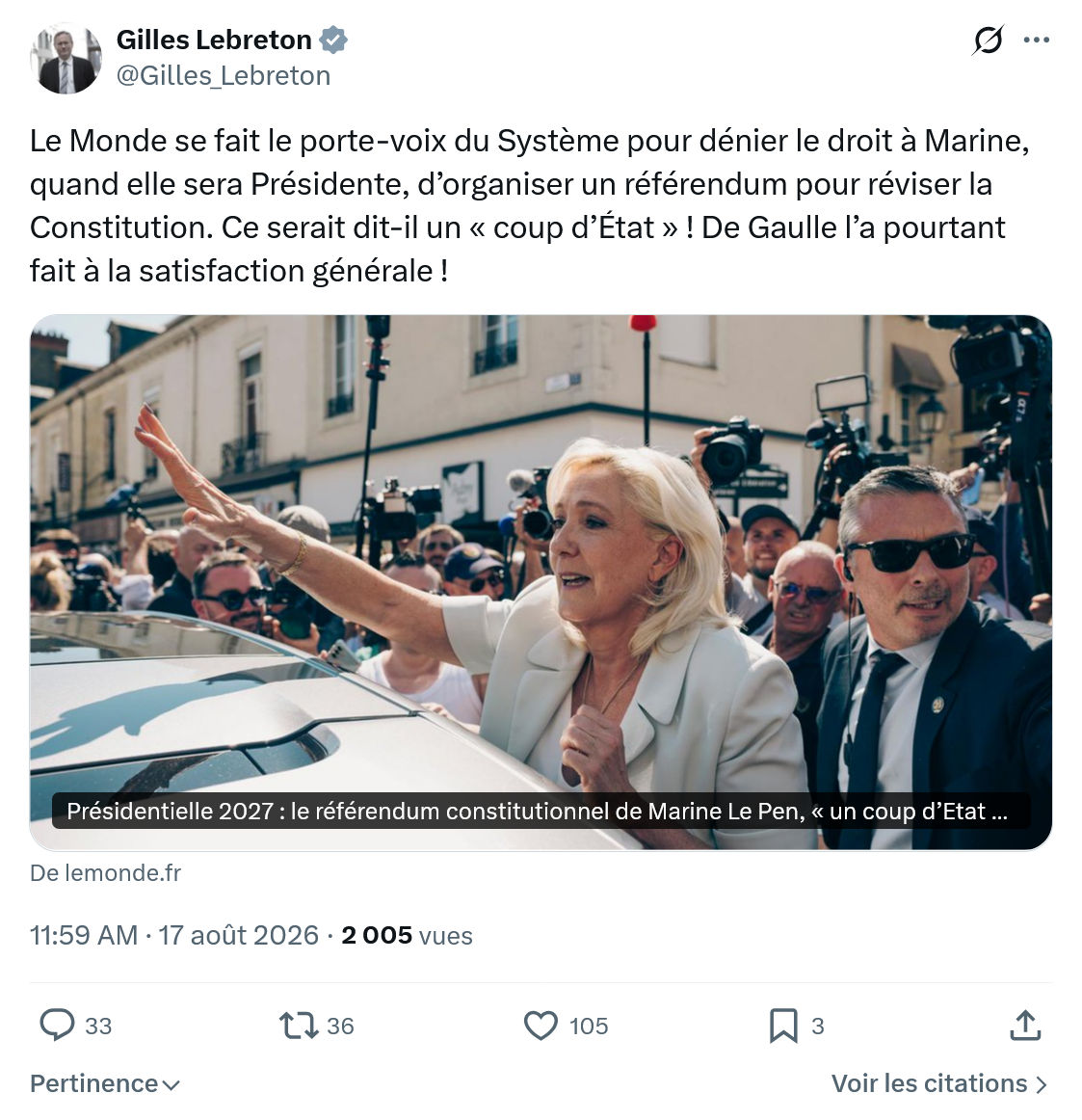 Gilles Lebreton: Le Monde se fait le porte-voix...