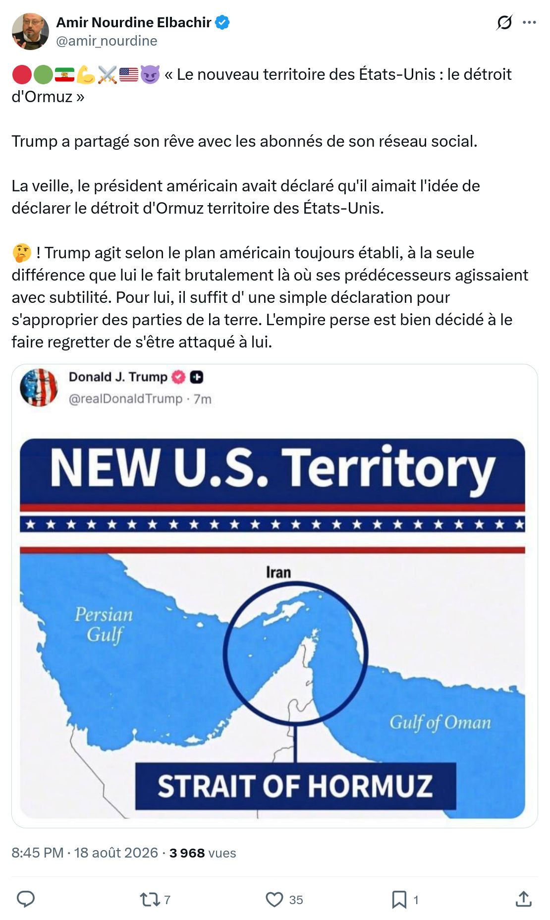 Amir Nourdine Elbachir:  Le nouveau territoire des États-Unis...