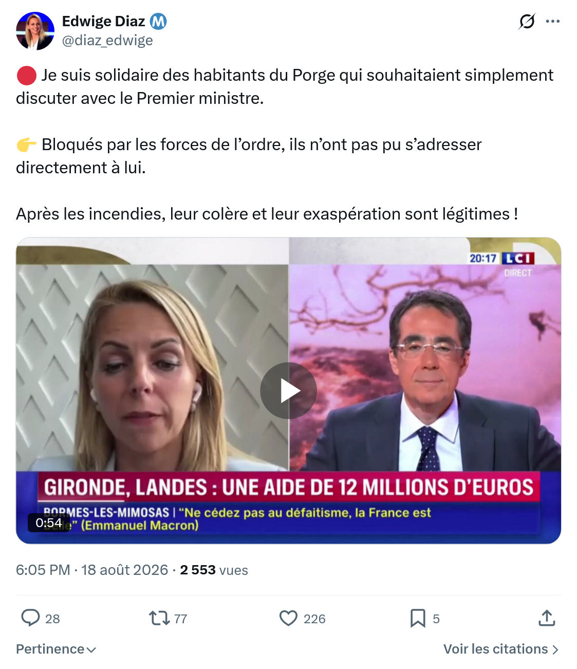 Edwige Diaz: Je suis solidaire des habitants...
