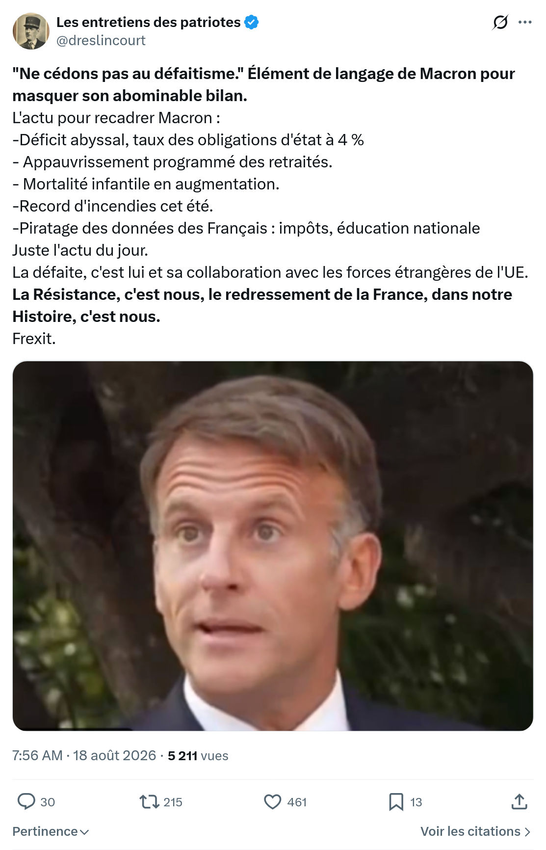 Marquis de Dreslincourt: "Ne cédons pas au défaitisme."...