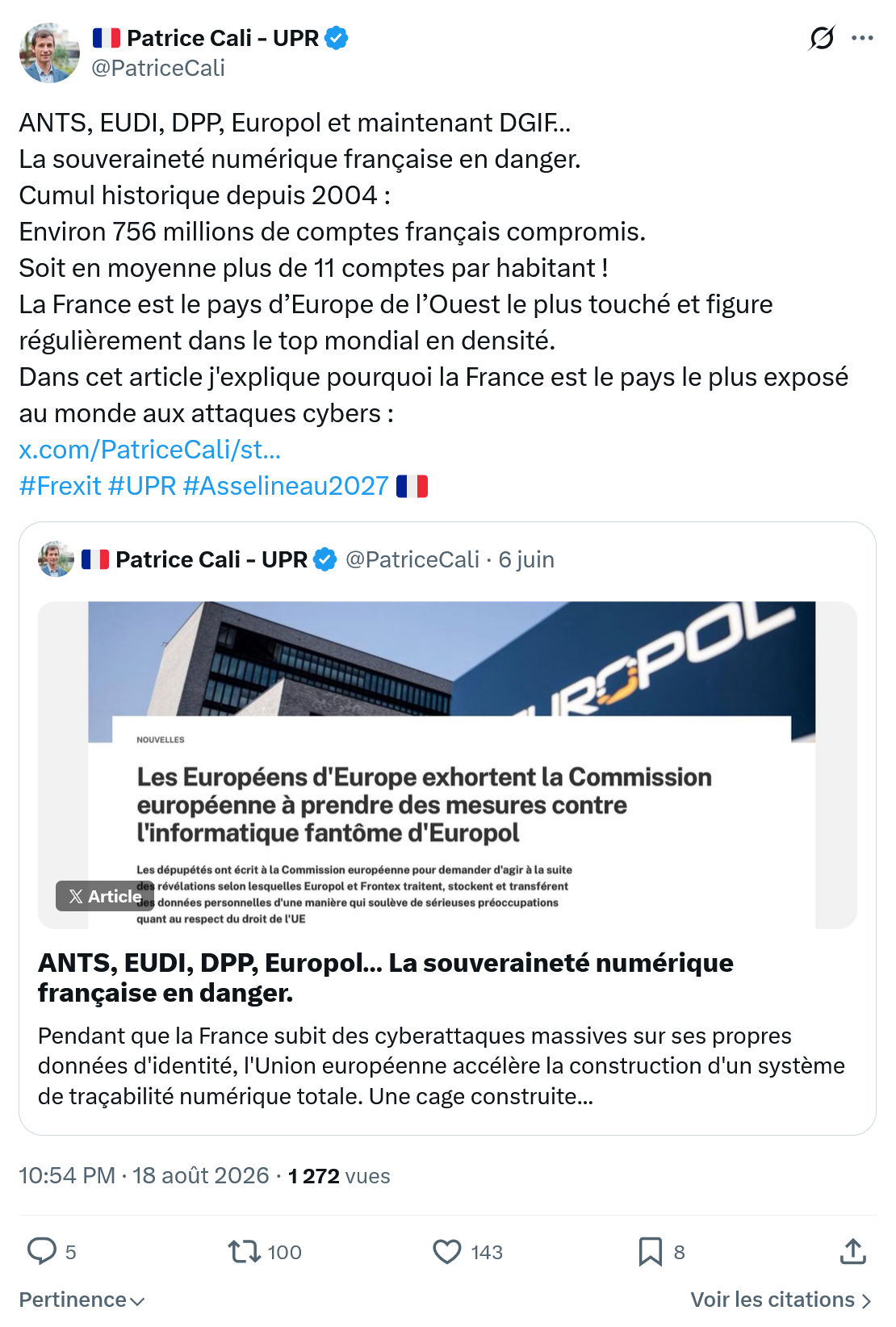 Patrice Cali: ANTS, EUDI, DPP, Europol...
