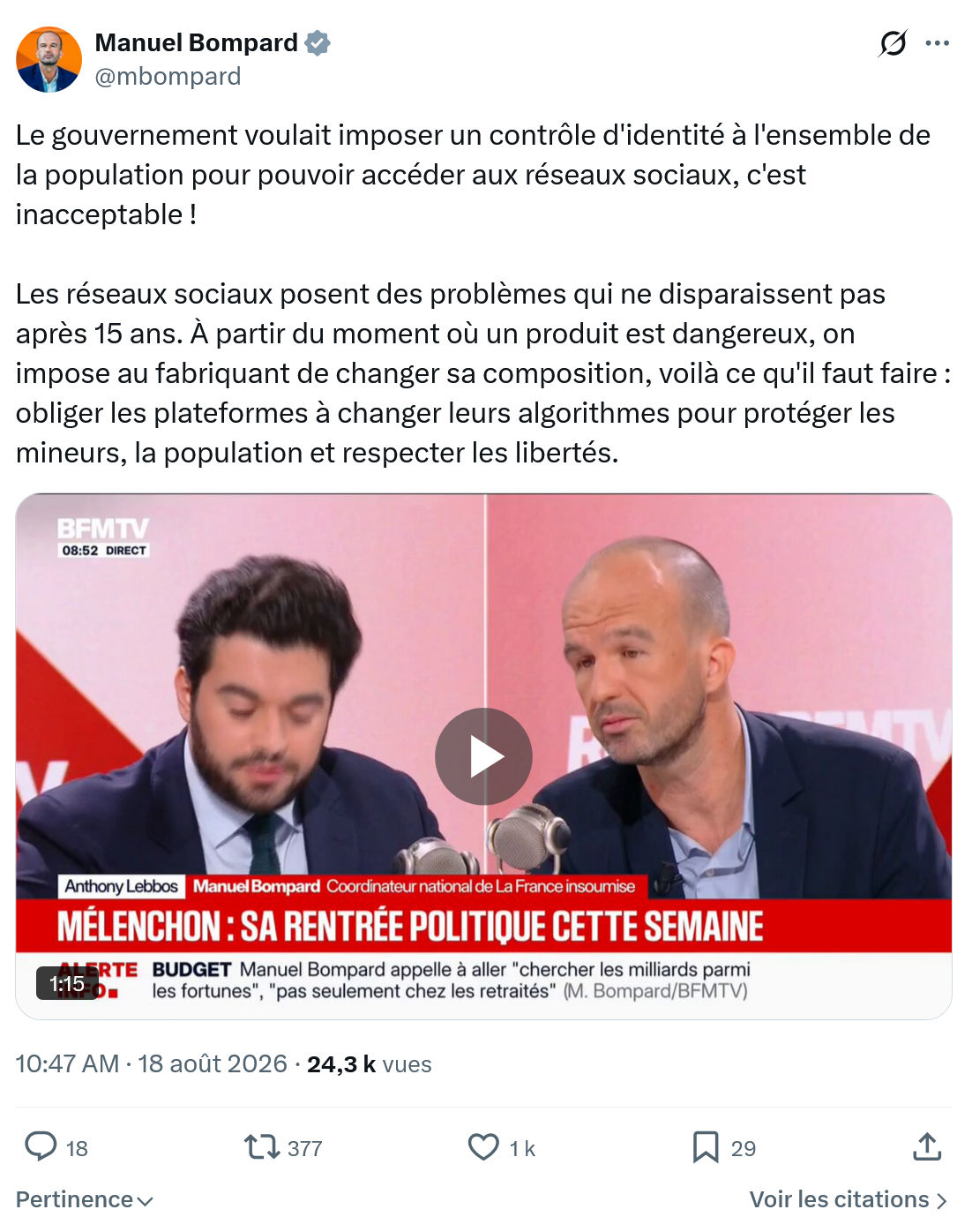 Manuel Bompard: Le gouvernement voulait imposer...