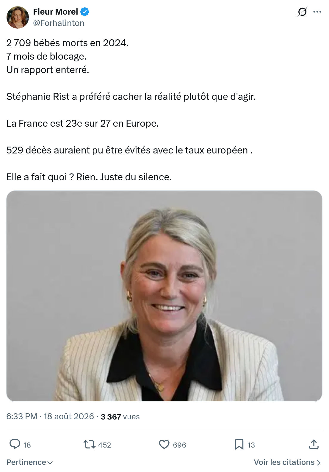 Fleur Morel: 2 709 bébés morts en 2024...