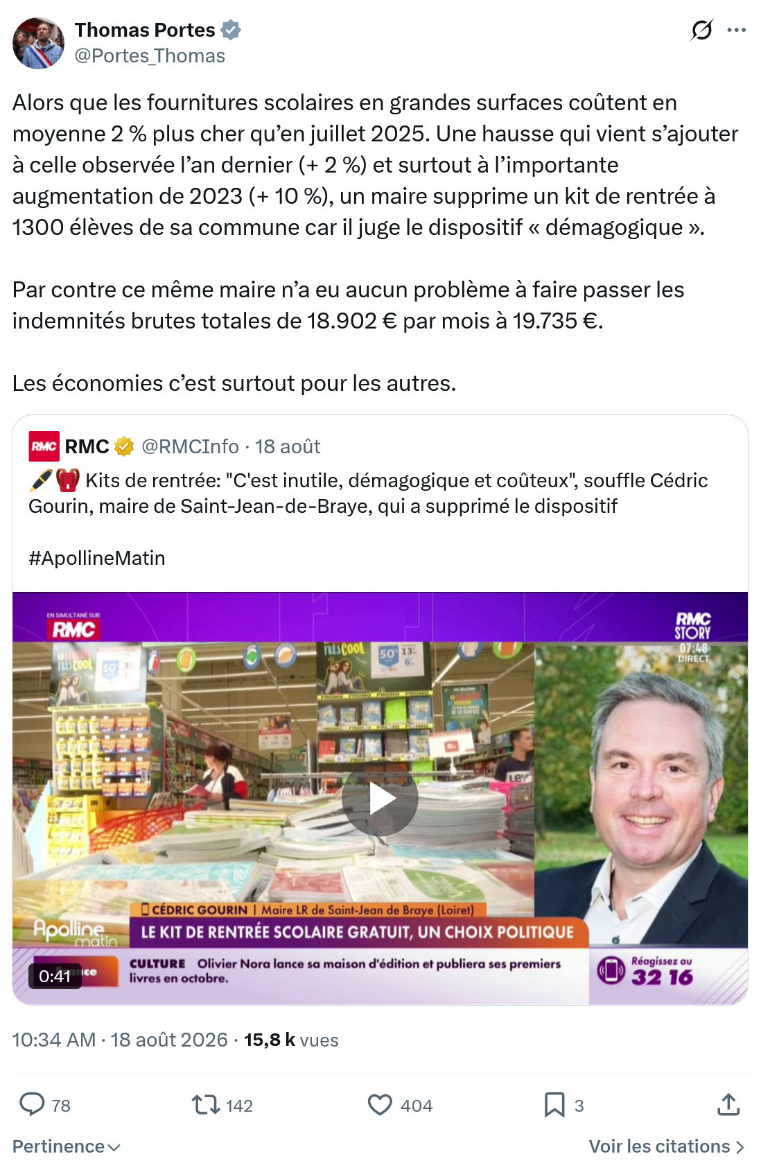 Thomas Portes: Alors que les fournitures scolaires...
