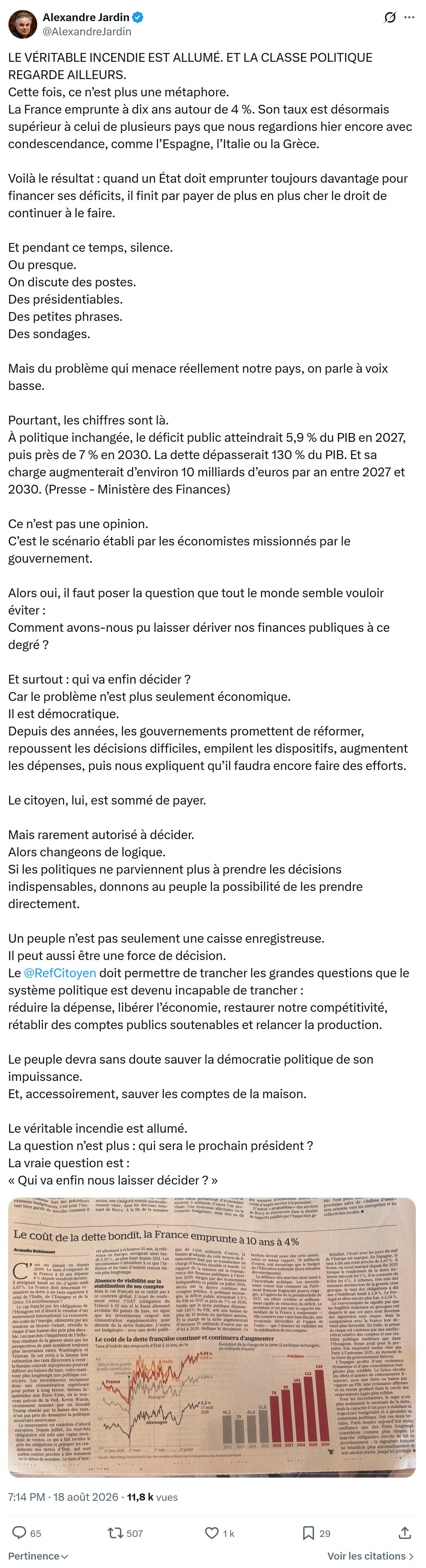 Alexandre Jardin: LE VÉRITABLE INCENDIE EST ALLUMÉ...