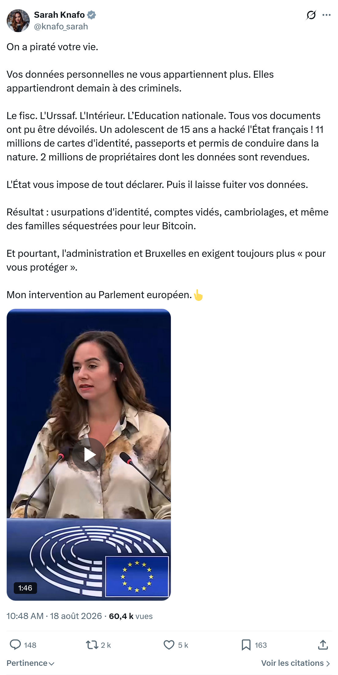 Sarah Knafo: On a piraté votre vie...