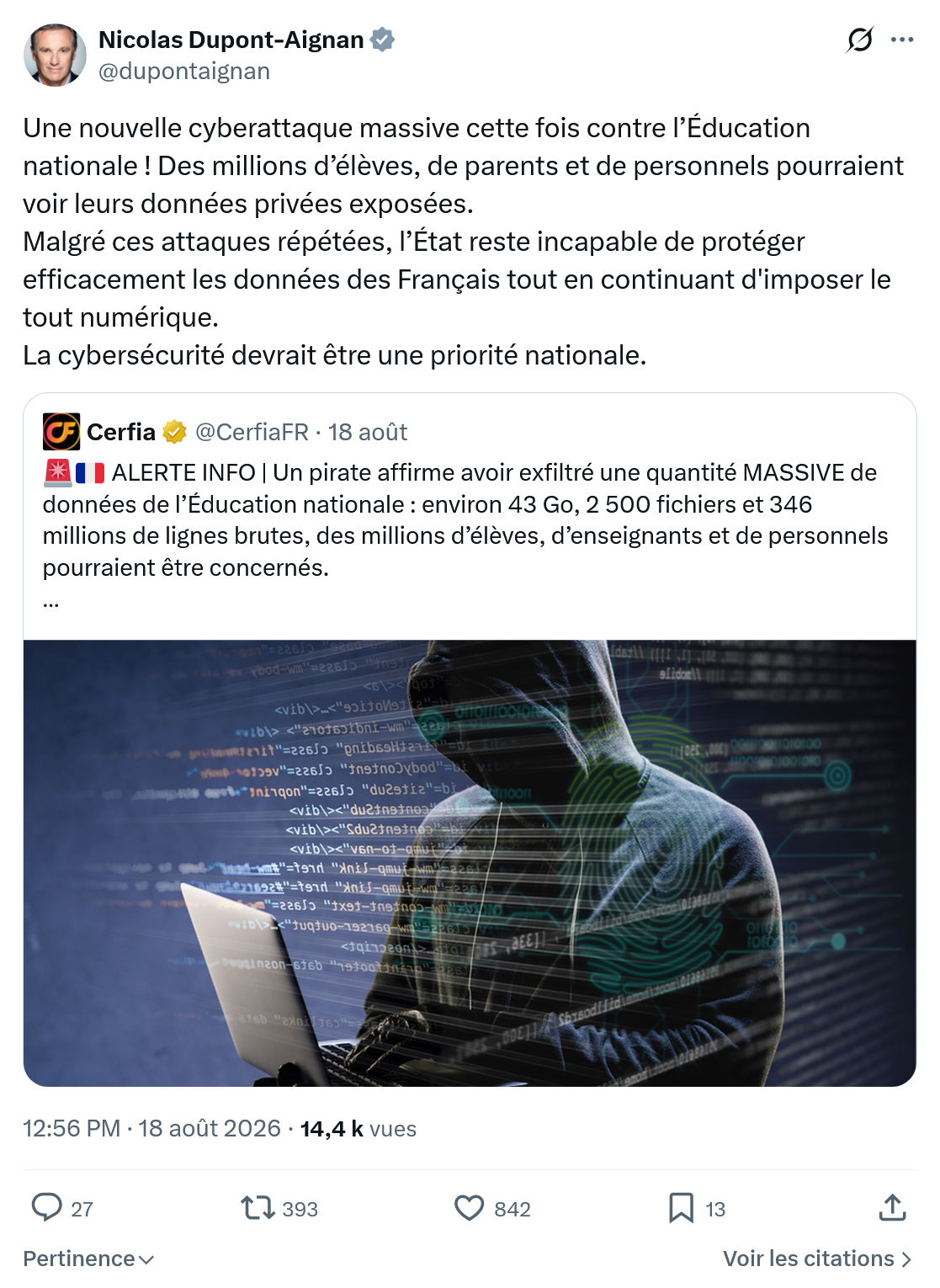 Nicolas Dupont-Aignan: Une nouvelle cyberattaque...