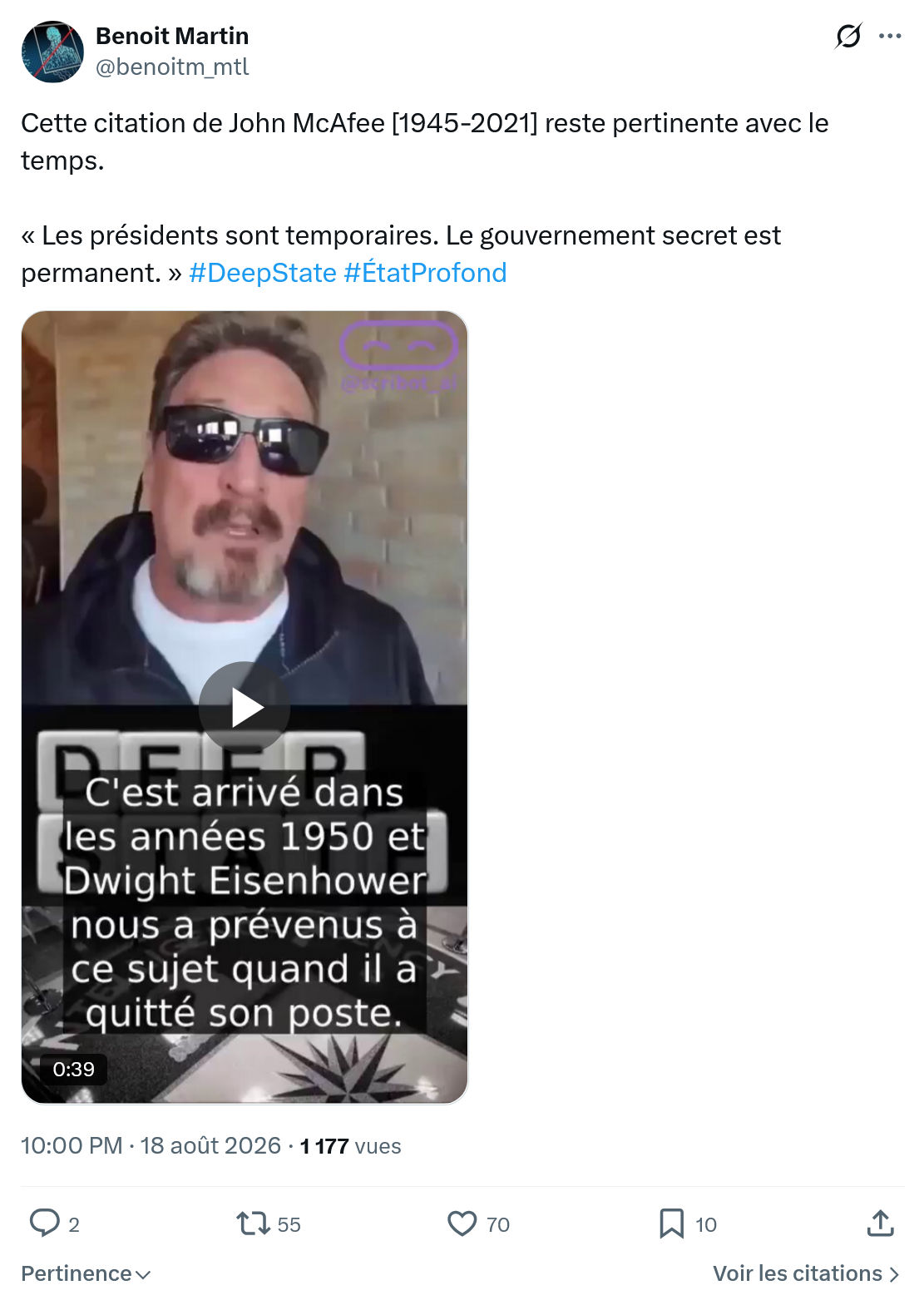 Benoît Martin: Cette citation de John McAfee...