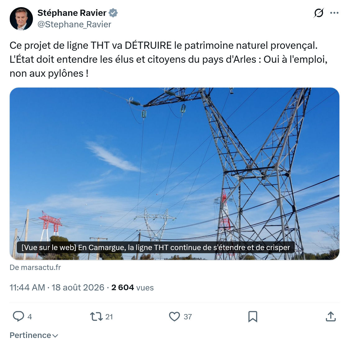 Stéphane Ravier: Ce projet de ligne THT...