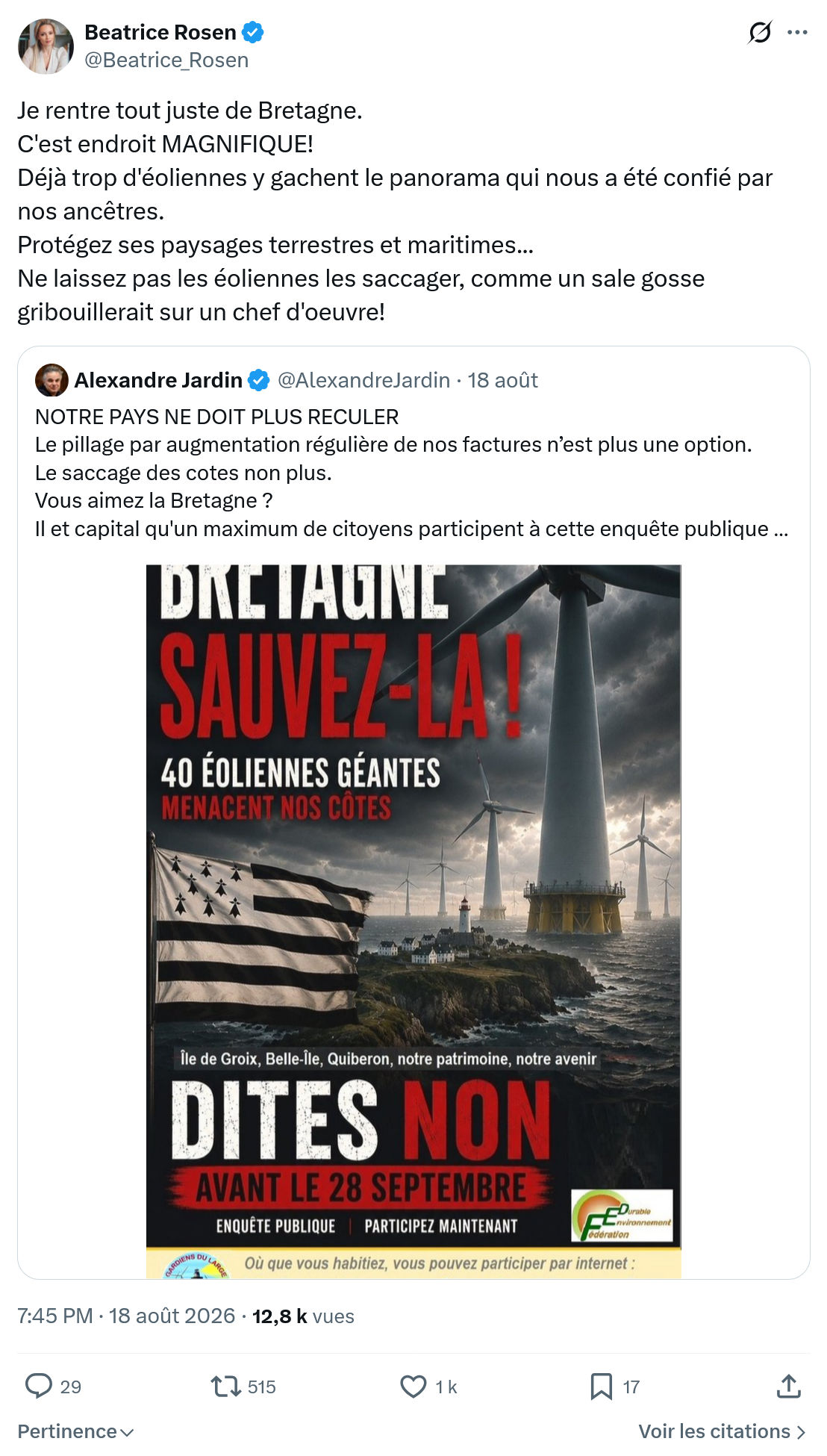 Béatrice Rosen: Je rentre tout juste de Bretagne...