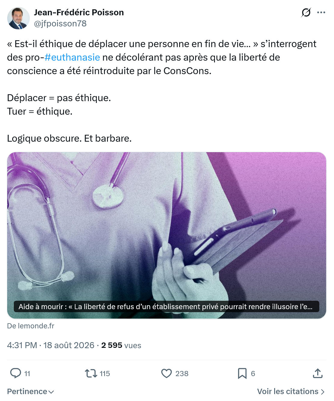 Jean-Frédéric Poisson: Est-il éthique de déplacer...