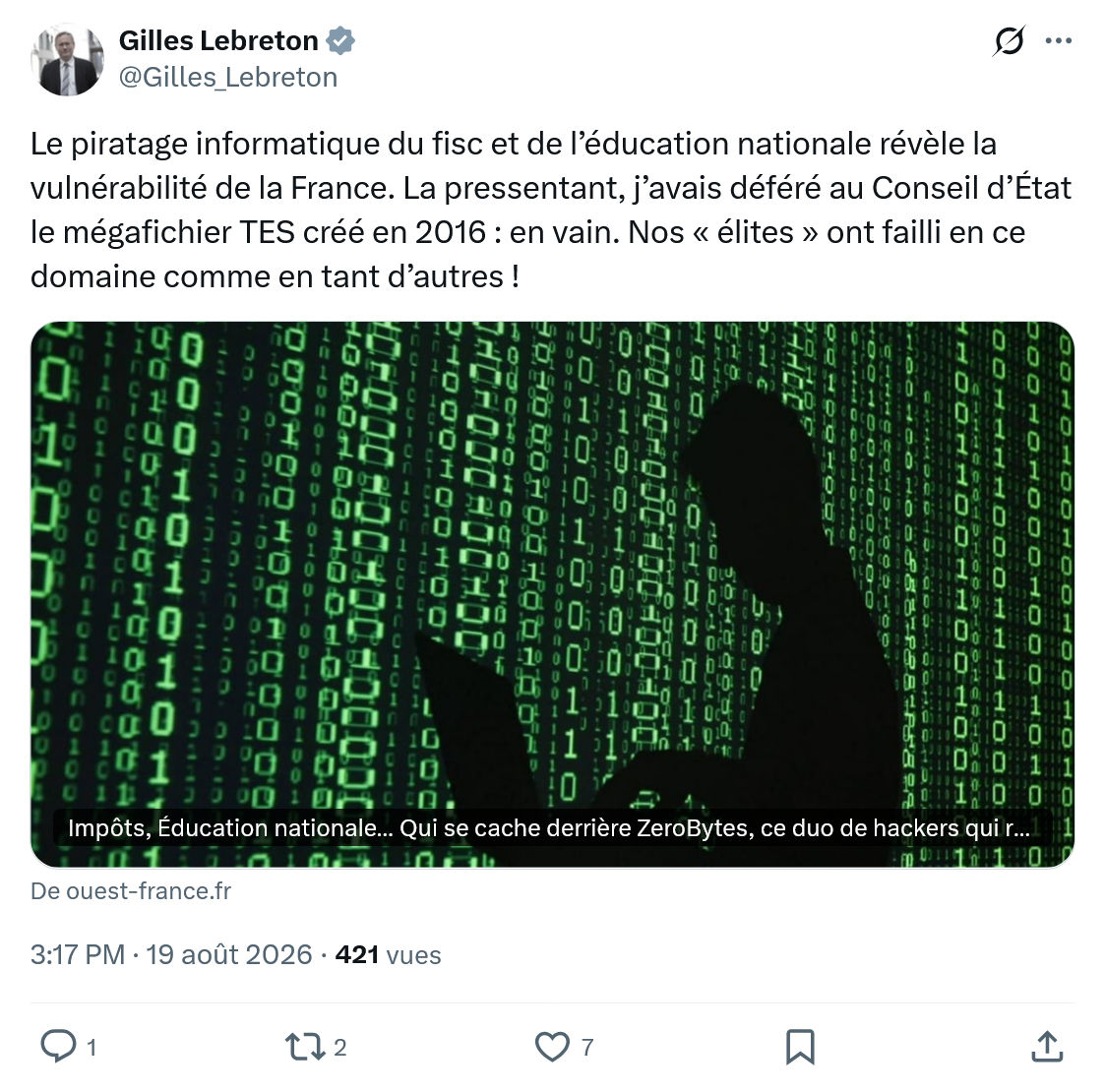 Gilles Lebreton: Le piratage informatique du fisc...