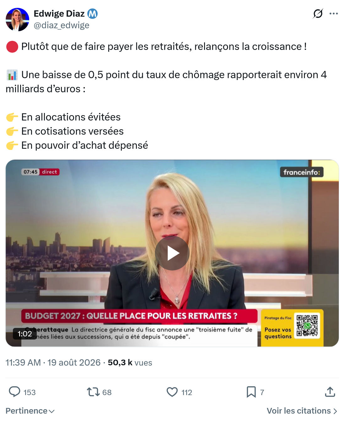 Edwige Diaz: Plutôt que de faire payer les retraités...