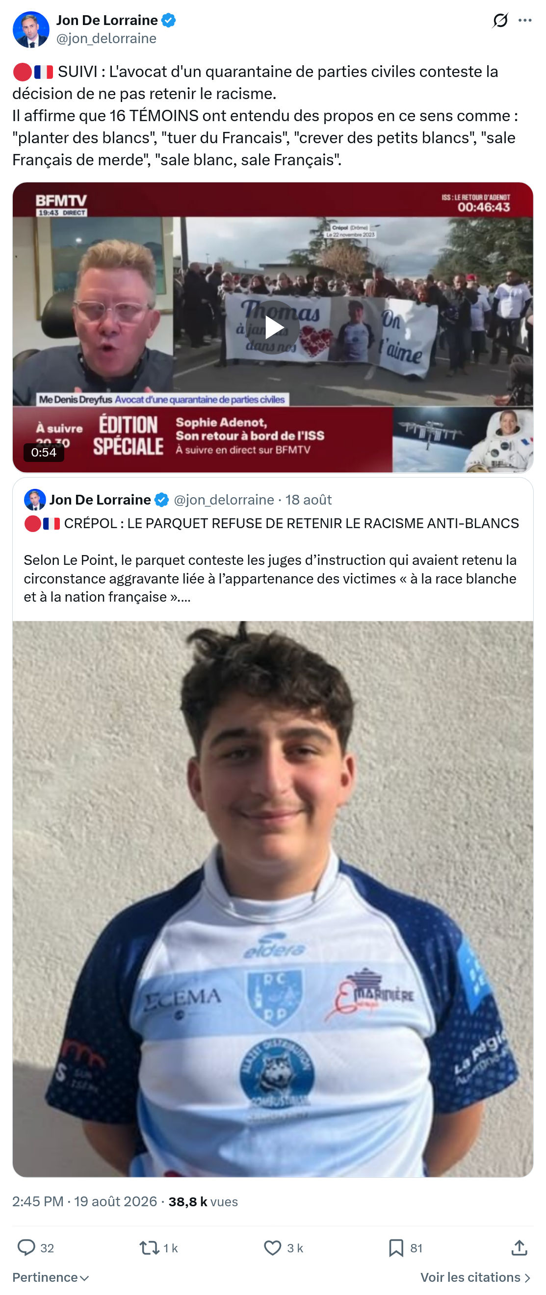 Jon De Lorraine: SUIVI : L'avocat d'un quarantaine...