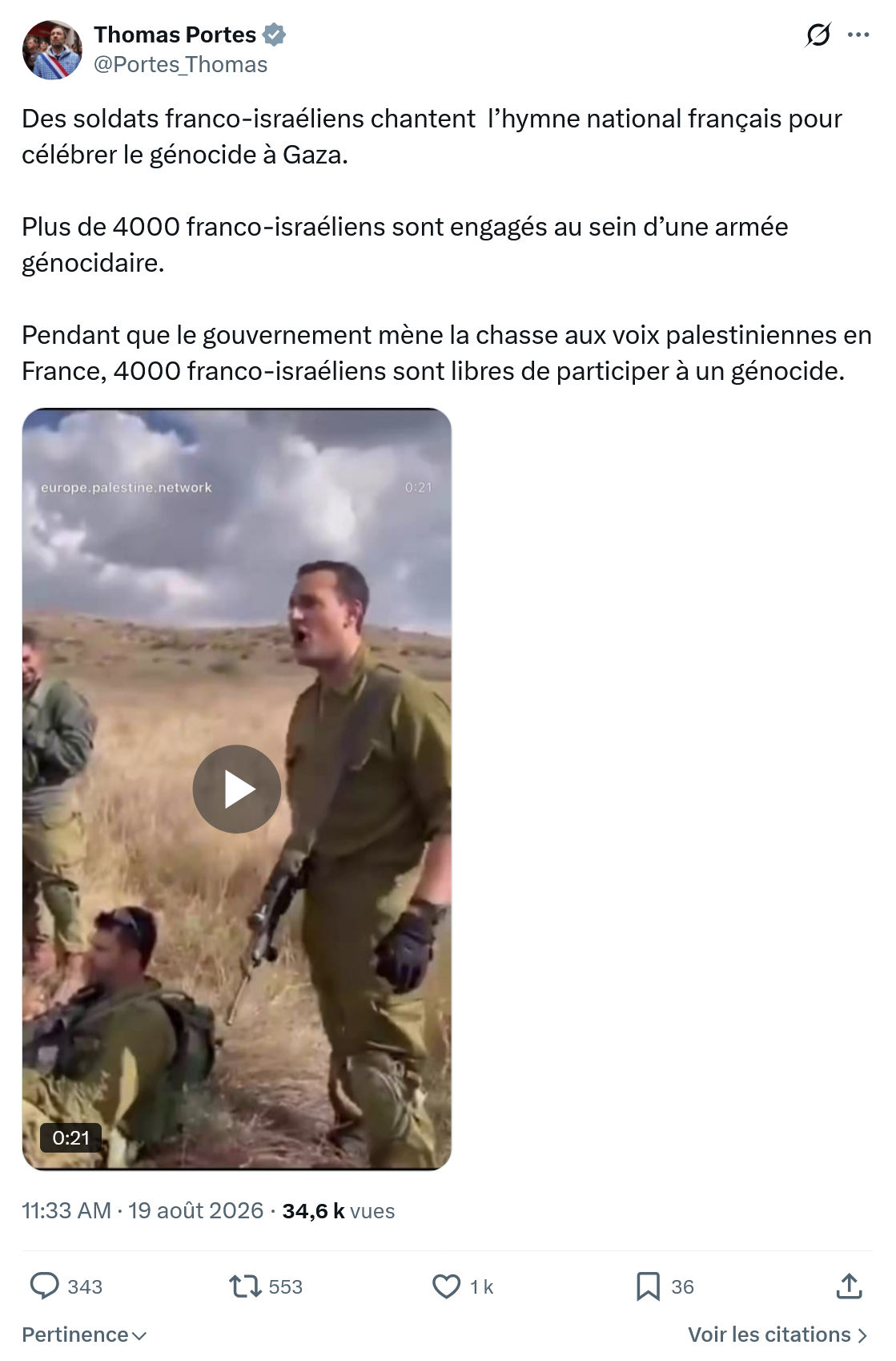 Thomas Portes: Des soldats franco-israéliens...