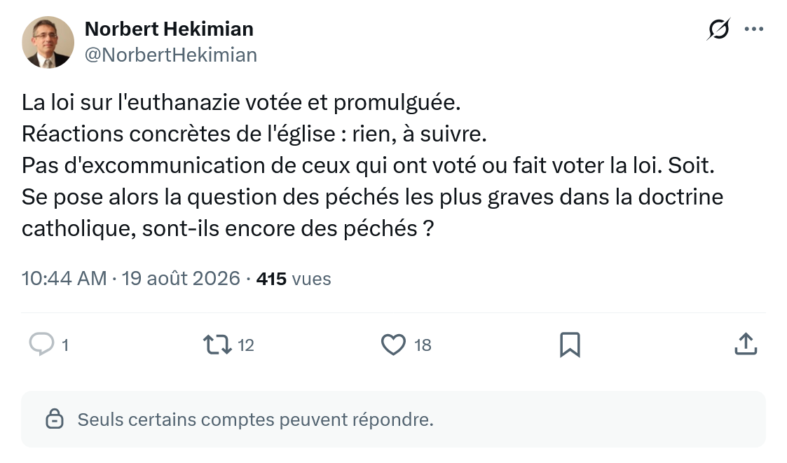 Norbert Hekimian: La loi sur l'euthanazie votée et promulguée...