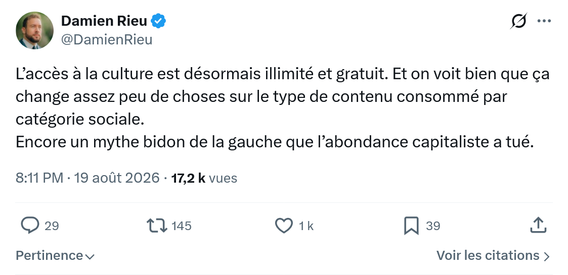 Damien Rieu: L’accès à la culture est désormais...