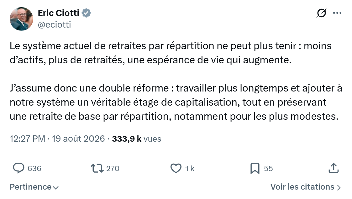 Éric Ciotti: Le système actuel de retraites...