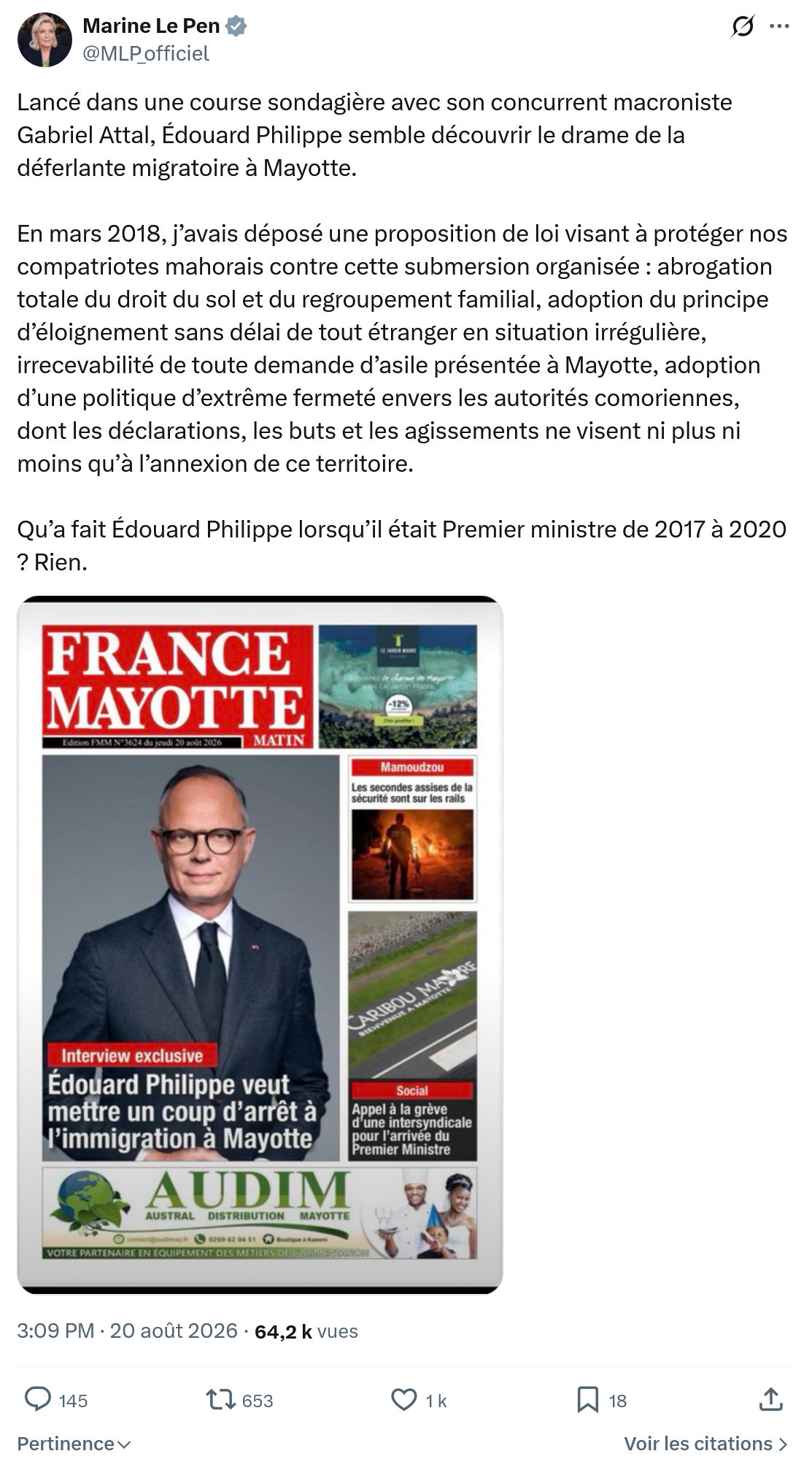 Marine Le Pen: Lancé dans une course sondagière...