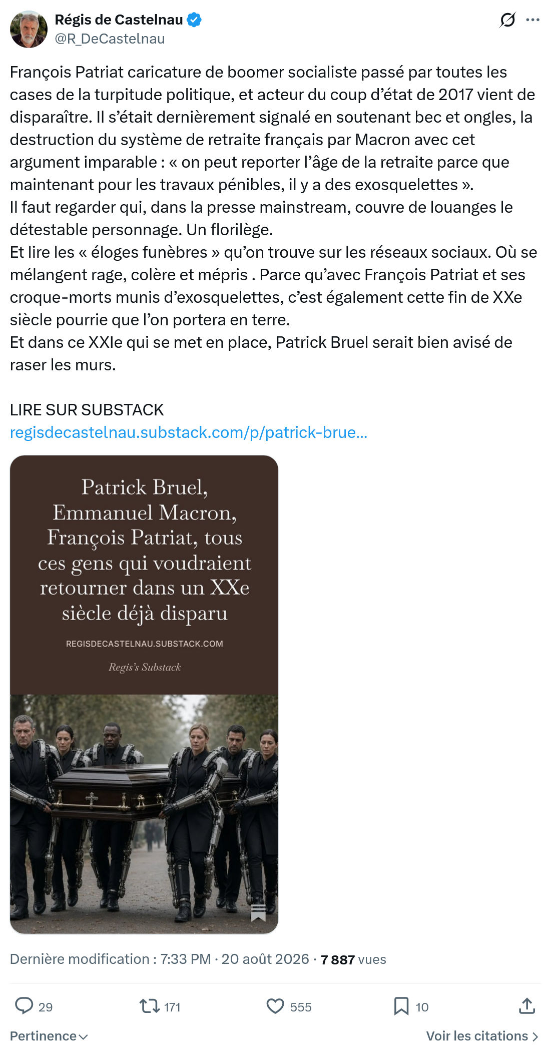 Régis de Castelnau: François Patriat caricature de boomer...