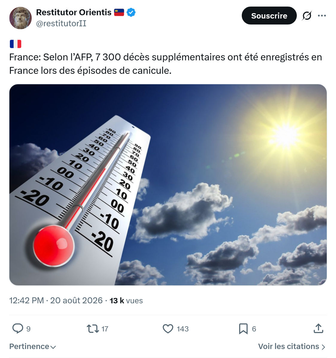 Restitutor Orientis: France: Selon l’AFP, 7 300 décès...