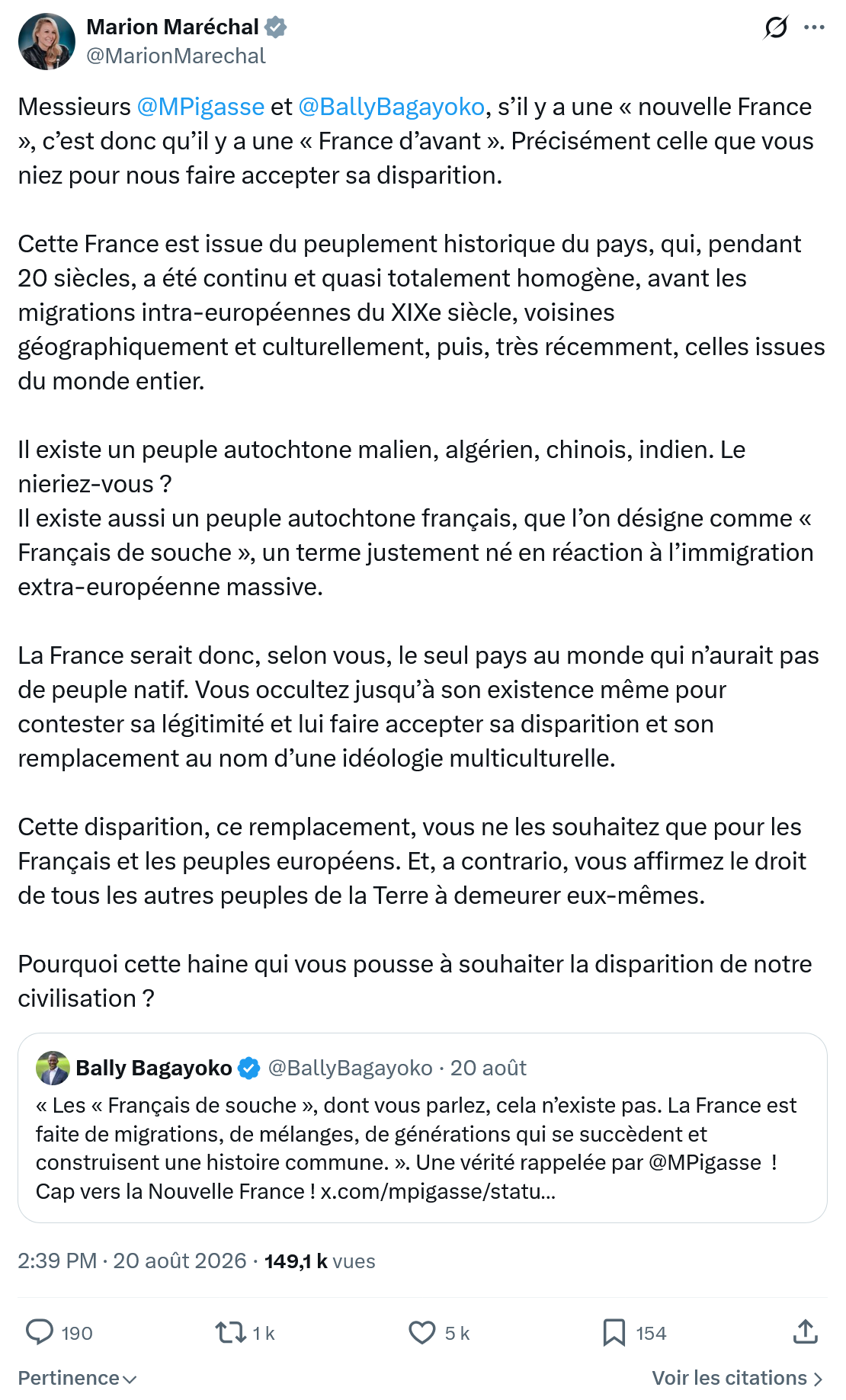Marion Maréchal- Le Pen: Messieurs @MPigasse et @BallyBagayoko...
