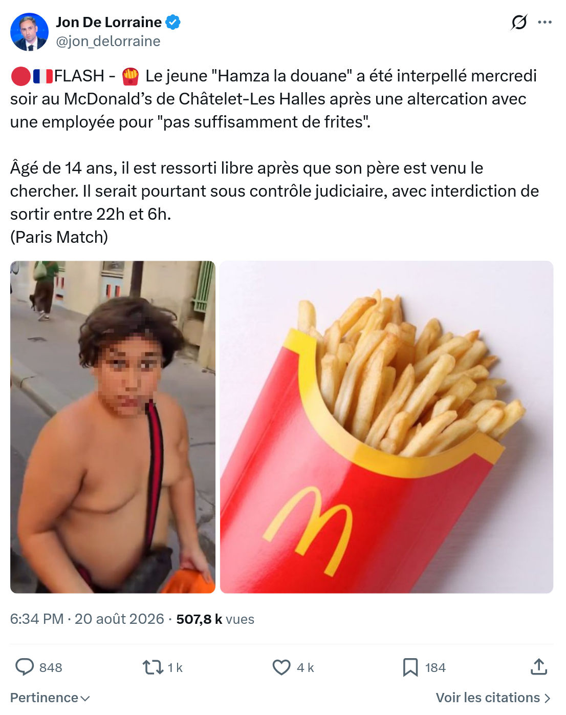 Jon De Lorraine: Le jeune "Hamza la douane" a été interpellé...