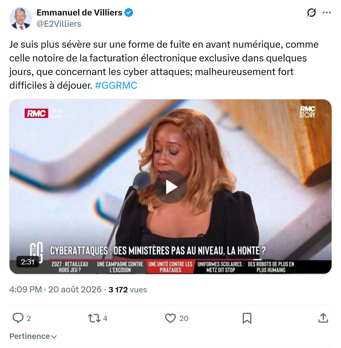 Emmanuel de Villiers: Je suis plus sévère sur une forme...