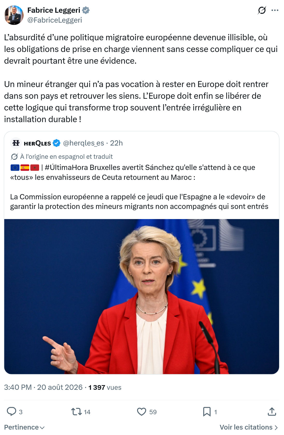 Fabrice Leggeri: L’absurdité d’une politique migratoire...